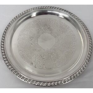 Vintage Leonard Silver Reticulated Silverplated Round Serving Tray Platter - 12"
